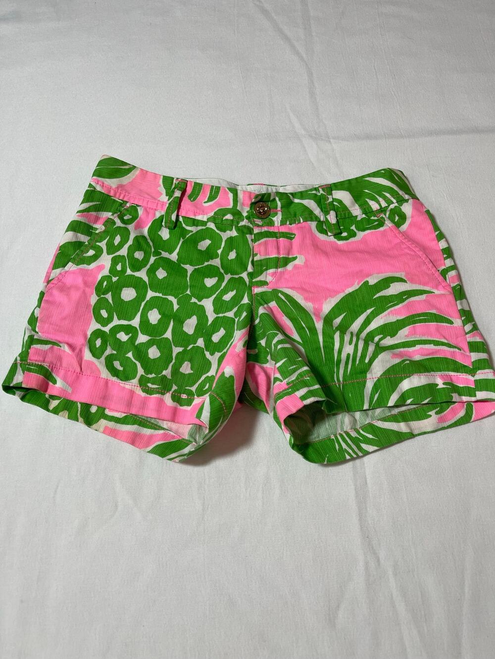 Lilly Pulitzer Callahan Shorts Size 0 Pink Green Tropical Floral Cotton